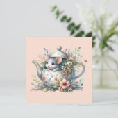 Schattigee muis in bloementheepot illustratie feestdagenkaart (Staand voorkant)