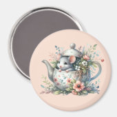 Schattigee muis in bloementheepot illustratie magneet (Voorkant / Achterkant)