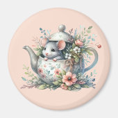 Schattigee muis in bloementheepot illustratie magneet (Voorkant)