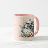 Schattigee muis in bloementheepot illustratie mok (Voorkant rechts)