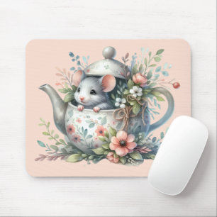 Schattigee muis in bloementheepot illustratie muismat