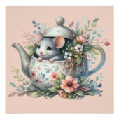 Schattigee muis in bloementheepot illustratie perfect poster (Voorkant)