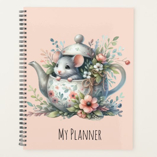 Schattigee muis in bloementheepot illustratie planner (Voorkant)