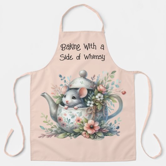 Schattigee muis in bloementheepot illustratie schort (Voorkant)