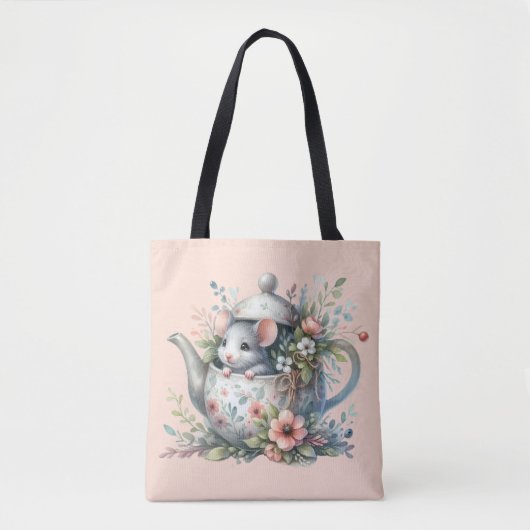 Schattigee muis in bloementheepot illustratie tote bag (Voorkant)