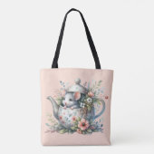 Schattigee muis in bloementheepot illustratie tote bag (Achterkant)