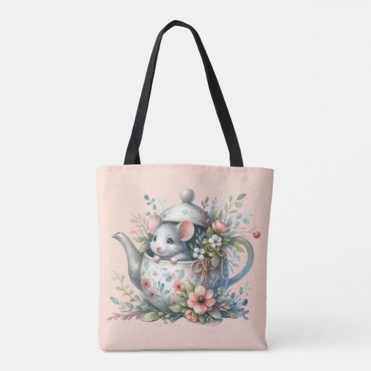 Schattigee muis in bloementheepot illustratie tote bag (Achterkant)