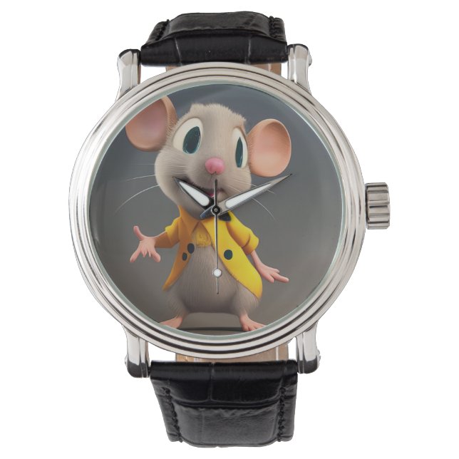 Schattigee muis in een gele jas illustratie horloge (Voorkant)