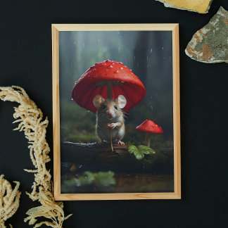 Schattigee Muis in Forest Mushroom Paraplu Poster