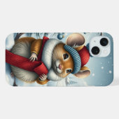 Schattigee Muis in Preppy Winter Kleding en Pet iPhone Hoesje (Achterkant horizontaal)