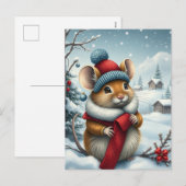 Schattigee Muis in Preppy Winter Kleding en Pet Wi Feestdagenkaart (Voorkant / Achterkant)