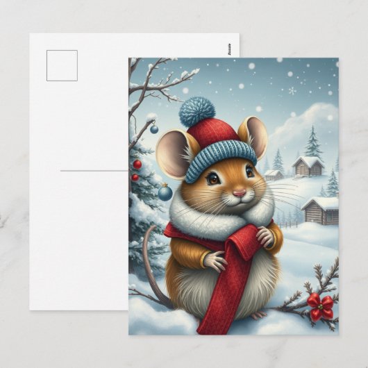Schattigee Muis in Preppy Winter Kleding en Pet Wi Feestdagenkaart (Voorkant / Achterkant)