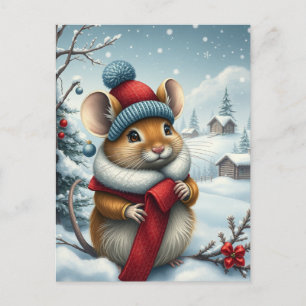 Schattigee Muis in Preppy Winter Kleding en Pet Wi Feestdagenkaart