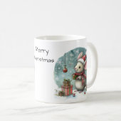 Schattigee muis in Santa Hat met ingepakte geschen Koffiemok (Voorkant rechts)