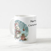 Schattigee muis in Santa Hat met ingepakte geschen Koffiemok (Voorkant links)