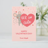 Schattigee Muis Kinder Klaslokaal Valentijn Note K Kaart (Staand voorkant)