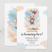 Schattigee muis met ballonnen verjaardagsfeestje kaart (Voorkant / Achterkant)