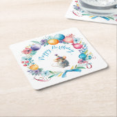 Schattigee muis met een party Pet Kartonnen Onderzetters (Schuin)