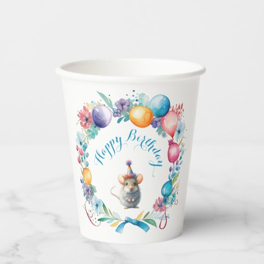 Schattigee muis met een party Pet Papieren Bekers (Voorkant)