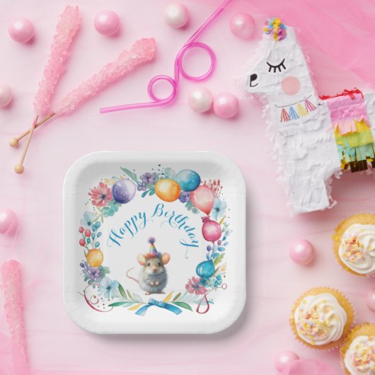 Schattigee muis met een party Pet Papieren Bordje (Feest)