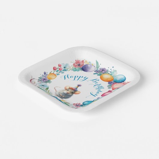 Schattigee muis met een party Pet Papieren Bordje (Gebogen)