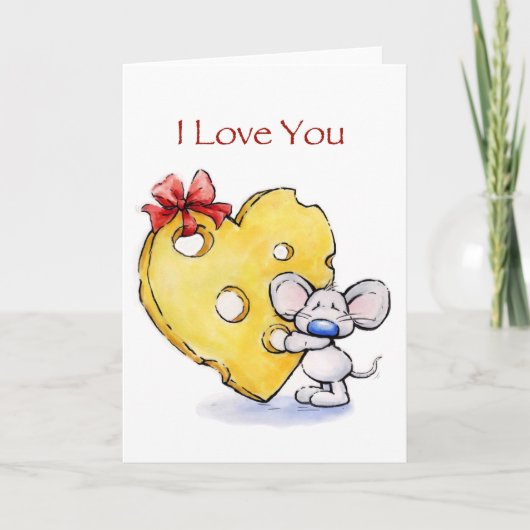 Schattigee muis met enorme hartkaas, hou van je kaart (Voorkant)