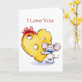 Schattigee muis met enorme hartkaas, hou van je kaart (Gele Bloem)