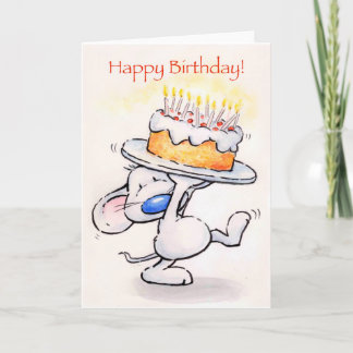 Schattigee muis met grote taart, Happy Birthday! Kaart