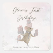 Schattigee muis met kerstcadeautjes vierkante sticker (Voorkant)