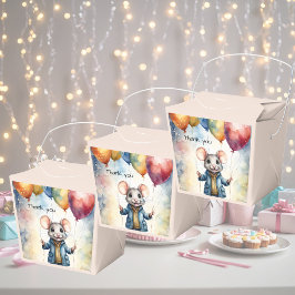 Schattigee muis met kleurrijke ballonnen, op maat bedankdoosjes