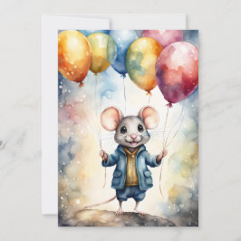 Schattigee muis met kleurrijke ballonnen, op maat kaart