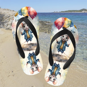Schattigee muis met kleurrijke ballonnen, personal kinder teenslippers