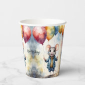 Schattigee muis met kleurrijke ballonnen, personal papieren bekers (Achterkant)