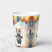 Schattigee muis met kleurrijke ballonnen, personal papieren bekers (Voorkant)