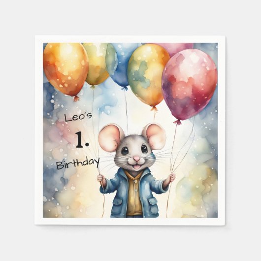 Schattigee muis met kleurrijke ballonnen, personal servet (Voorkant)