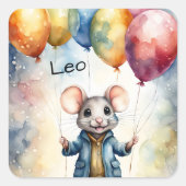 Schattigee muis met kleurrijke ballonnen, personal vierkante sticker (Voorkant)