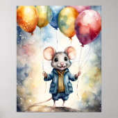 Schattigee muis met kleurrijke ballonnen, poster (Voorkant)