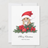 Schattigee muis met rode Pet Xmas gepersonaliseerd Feestdagenkaart (Voorkant)