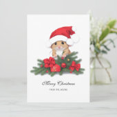 Schattigee muis met rode Pet Xmas gepersonaliseerd Feestdagenkaart (Staand voorkant)
