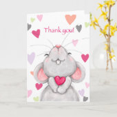 Schattigee muis met roze hartjes, dank je kaart (Gele Bloem)