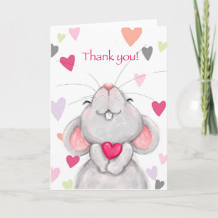 Schattigee muis met roze hartjes, dank je kaart