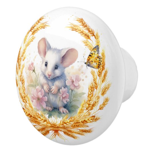 Schattigee Muis met Tarwe Keramische Lade Trekknop Keramische Knop (Rechts)