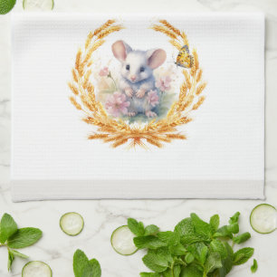 Schattigee Muis met Tarwe Keuken Handdoek Wit & Gr