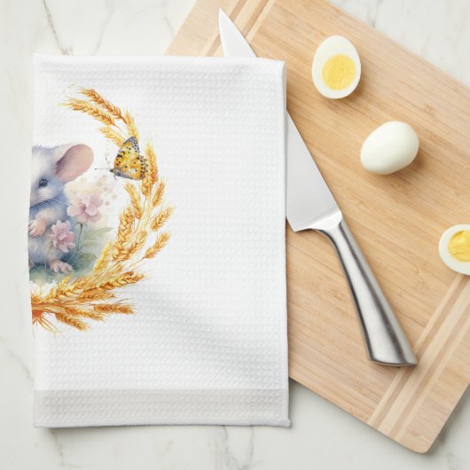 Schattigee Muis met Tarwe Keuken Handdoek Wit & Gr (Quarter Fold)