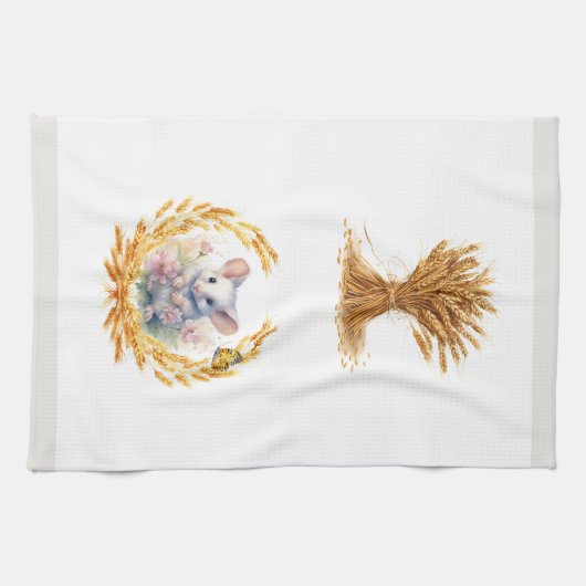 Schattigee Muis met Tarwe Keuken Handdoek Wit & Gr (Horizontaal)