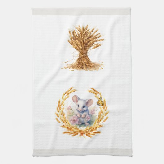 Schattigee Muis met Tarwe Keuken Handdoek Wit & Gr (Verticaal)
