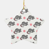 Schattigee muis, muizen, roze en witte polka stipp keramisch ornament (Voorkant)