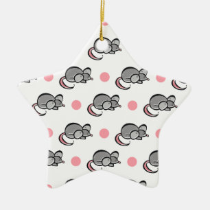 Schattigee muis, muizen, roze en witte polka stipp keramisch ornament
