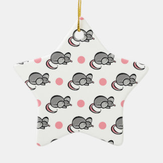 Schattigee muis, muizen, roze en witte polka stipp keramisch ornament
