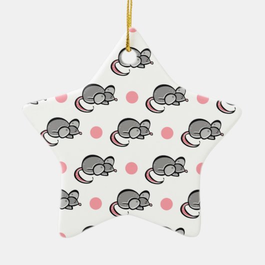 Schattigee muis, muizen, roze en witte polka stipp keramisch ornament (Voorkant)
